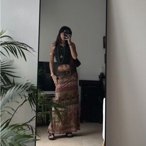 Hot Kiss Olive and Burgundy Boho Printed Maxi Skirt